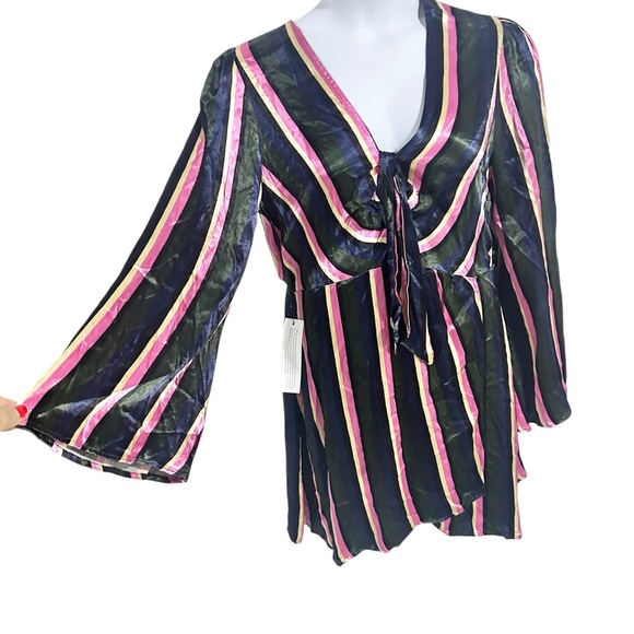 Topshop Stripe Knot Front Long Sleeve Minidress in Black Size 12 - NWT - Picture 4 of 9